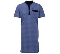 Henry Terre Nachthemd Herren Kurzarm Stehkragen mit Punkten Brusttasche Knopfleiste Größe M-3XL, Farbe:blau, Größe:M