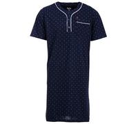Henry Terre Nachthemd Herren Kurzarm Zacken Brusttasche Knopfleiste Größe M-3XL, Farbe:Navy, Größe:XXL
