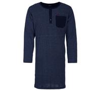 Henry Terre Nachthemd Herren Langarm Muster Kreuz Brusttasche Knopfleiste M-3XL, Farbe:Navy, Größe:XL