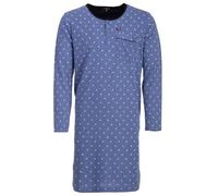 Henry Terre Nachthemd Herren Langarm - Square & Dots Brusttasche Knopfleiste Größe M-3XL, Farbe:blau, Größe:XL