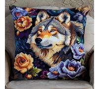 Henypt Kreuzstich Set 11Ct Kissen Tier Wolf Kreuzstich Set Vorgedruckt 11ct mit Vorgedruckt Kreuzstichmotiv Stickpackung Stickset Selbermachen Kreuzstich Kissen zum 45X45cm