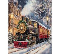 Henypt Kreuzstich Set 12x16cm,Weihnachtszug Stickbilder Vorgedruckt Kreuzstich Stickpackungen Stickpackung Stickbild Stickset für Erwachsene 11ct Cross Stitch Kit