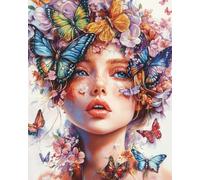 Henypt Sticken Set Erwachsene,Blumenmädchen Anfänger Stickerei Set Embroidery Stick Starter Kit,Farbfäden und Werkzeuge,für DIY Kunst Handwerk Nähen,40x50cm