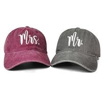 Hepandy Mr and Mrs Baseballmützen für Damen und Herren, 2er-Set - Mr & Mrs (verwaschenes Grau & Burgunderrot), Einheitsgröße