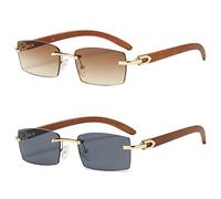 Heptagram randlose, rechteckige Sonnenbrille für Damen und Herren, Gangster 90, rahmenlos, Retro, Vintage-Design, 2er-Pack: graue Gläser + braune Gläser mit Farbverlauf, mittelgroß, 2 Stück: graue