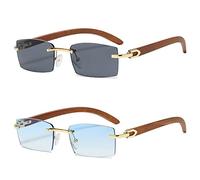 Heptagram rechteckige modische randlose Sonnenbrille für Damen und Herren, Gangster, 90er-Jahre, rahmenlose Schattierungen, Retro, Vintage, trendige Brillen, 2 Stück - graue Gläser + blaue Gläser mit