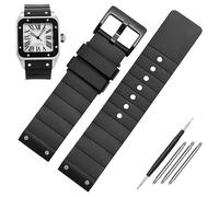 HEPUP 23mm Uhrenarmband für Cartier Santos Sandoz Santos 100 Silikon Uhrenarmband Gummi Herren und Damen Schwarz, 23 mm, Achat