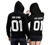 Her King His Queen Pärchenpullover Set - Zwei Hoodies Pullover Pulli Liebe Love Pärchen Schwarz Weiss 01 - Couple (King Gr. XXL + Queen Gr. XS)