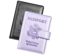 Herain Reisepasshülle, Reisepasshülle, Reisepasshülle, für Familie, Damen, Herren, Reisepasshülle, Reisepassschutz, Reisepass- und Impfkartenhalter, B-Schwarz + Hellviolett, Verbessertes Design