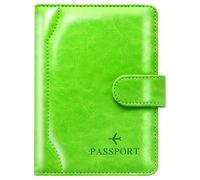Herain Reisepasshülle und Hülle - Familienreise-Kombination mit Reisepass und Impfkartenhalter, D-Magnetverschluss, fluoreszierendes Grün, Magnetverschluss