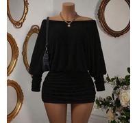 Herbst Damen Mode Sexy transparentes Langarm Bodycon Lässig Straße Party Urlaub Kleid, Off-Shoulder Damen Bodycon Kleid