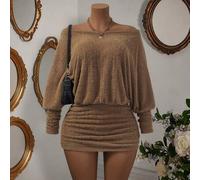 Herbst Damen Mode sexy transparentes Langarm Bodycon Lässig Straßen Party Urlaubs Kleid, Off-Shoulder Damen Bodycon Kleid