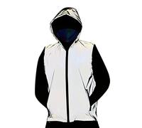 Herbst Jacken Für Damen Glow Hip Hop ärmelloser dünner Mantel graue reflektierende Jacke für Frauen mit Kapuze Reißverschluss lässiger kurzer Weste Mantel mit Taschen Damen Daunenjacke (Grey, XL)