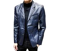 Herbst Leder Anzugjacken Herren Solide Motorrad Langarm Blazer Mäntel Mode Casual Slim Business PU Outwear Dunkelblau 6XL
