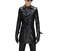 Herbst schwarzer Trenchcoat aus Kunstleder für Herren, langärmelig, zweireihig, Braun, Übergröße, Schwarz , XXXL