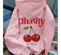 Herbst- und Winter Damen CHERRY Kirschen-Buchstaben-Muster Langarm Kapuzen-Sweatshirt, ein lässiges und lockeres multifunktionales Urlaubs-Stil Top He
