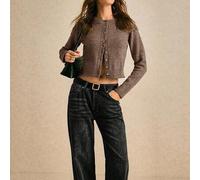 Herbst und Winter Damen Khaki Rundausschnitt Langarm Einreiher Lässig Kurze Woll Strick Dicker Cardigan, Kurzer Pullover, Süßer Pullover, Herbst Damen