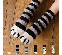 Herbst und Winter Damen süße Tier Katzenpfoten warme und flauschige dicke Korallenfleece Socken 3 Paar, gemütliche Socken
