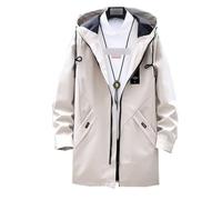 LAZIRO Herbst Und Winter MäNner ReißVerschluss Im Langen Abschnitt Der LäSsigen Windbreaker Beliebte Jacke MäNner Jacke Mit Kapuze Teenager Windbreaker Jacke