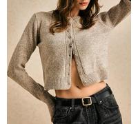 Herbst- und Winterdamen Khaki Rundhals Langarm Einreiher Lässig kurzer Woll Strick Dicker Cardigan, Kurzer Pullover, Süßer Pullover, Herbstkleidung fü