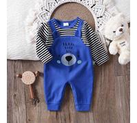 Herbst/Winter Baby Jungen süßer Cartoon Bär Patchwork gestreifter Hosenträger-Look Langarm Jumpsuit