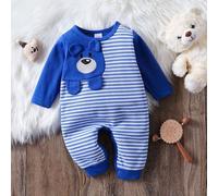 Herbst/Winter Baby Jungen süßer Cartoon Patchwork gestreifter Langarm Jumpsuit