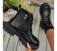 Herbst/Winter Damen Große Größen Schwarze Weitschaftstiefel, Stiefel mit dicker Sohle, Schnürstiefel, rutschfeste Stiefel, Stiefel mit Seitlichem Reiß