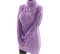 Herbst Winter Dick Rollkragenkleid Damen, Einfarbig Rollkragen Langarm Strickkleid, Warm Langarmkleid Strickpulli Kleid, Pulloverkleid Freizeitkleid Knielang, Pullover Kleid Strick Sweater(Violett，M）
