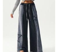 Herbst/Winter Halloween Weihnachten Musik Festival schwarze lässige Patchwork Loose Fit gewaschene Strick Weite Bein Sweathose für Frauen