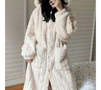 Herbst/Winter Jacquard Flanell Damen Kapuzen-Morgenmantel, lang locker Große Größen Slouchy Haus-Schlafanzug, verdicktes Fleece warm, Badezimmer Badem