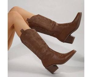 Herbst/Winter Kendall inspirierte bestickte Stiefel, 2024 neue Europa und Amerika Plateauschuhe mit dickem Absatz, Retro Overknee Western Stiefel für