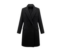 Herbst Winter Mantel Frauen Casual Wolle Solide Jacken Blazer Elegant Zweireihig Lang Mantel Damen Übergröße, Schwarz , 52