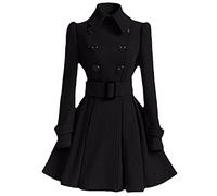 Herbst Winter Mantel Frauen Vintage Slim Zweireiher Wolljacken Weiblich Elegant Lang Warm Weiß Mantel, Schwarz , 38