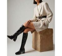 Herbst/Winter Schlankheits-Glanz 2024 Neue Echte Leder High Heel Elegante Slim Stiefel, Minimalistische Overknee Hoher Schaft Quadratische Zehenkappe