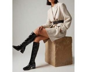 Herbst/Winter Schlankheits-Glanz 2024 Neue Echte Leder High Heel Elegante Slim Stiefel, Minimalistische Overknee Hoher Schaft Quadratische Zehenkappe