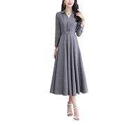 Herbst Winter Solide Baumwolle Leinen Langarm Maxikleid Weibliche Midi Kleider Party Abend Gray L