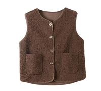 Herbst Winter Wolle Schaffell Ärmellose Jacke Frauen Verdicken Weste Lose Plüsch Fake Leder Westen Fleece Mantel, auburn, 42