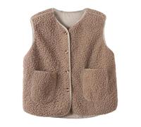 Herbst Winter Wolle Schaffell Ärmellose Jacke Frauen Verdicken Weste Lose Plüsch Fake Leder Westen Fleece Mantel, khaki, 36