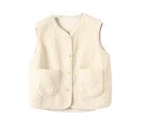Herbst Winter Wolle Schaffell Ärmellose Jacke Frauen Verdicken Weste Lose Plüsch Fake Leder Westen Fleece Mantel, weiß, 42