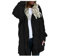 Herbstjacke Damen Jacken neuer Plüsch warmer mittellanger einfarbiger Mantel Jacken Verschluss Clip (Black, XXL)