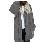 Herbstjacke Damen Jacken neuer Plüsch warmer mittellanger einfarbiger Mantel Jacken Verschluss Clip (Dark Gray, XXL)