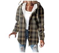 Herbstjacke Damen - Knopfleiste Holzfällerjacke Kapuzenjacke Warm Kariert Fleecejacke Winterjacke Gefüttert Outdoor Arbeitsjacke Sweatshirt mit Kapuze Leicht Freizeit Übergangsjacke Holzfällerhemd