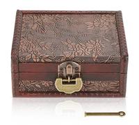 HERCHR Vintage dekorative Holzkiste, hölzerne Schmuckschatulle Andenken Aufbewahrungsbox Truhenschachtel mit Schloss und Schlüssel für Schmuck Halskette Ohrringe, 5,7 x 4,3 x 2,3 Zoll