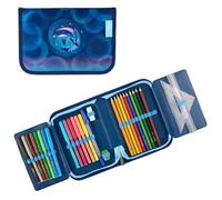 Herlitz Schüleretui Dolphin Ride – 31-teilig, Polyester, 2 Klappen, Dunkelblau (205×140×38 mm)