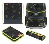 herlitz Schulranzen Set 4-teilig Loop Wild Life Schwarz 17 L Ergonomischer Tornister mit geringem Gewicht 1. Klasse Junge Mädchen Kinder, Panther