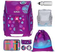 Herlitz Ranzen Schultasche für Jungen Mädchen FiloLigh Plus 8 Teile Set Grundschule Schulranzen Tornister leicht Bauchgurt Brustgurt Regenhülle Wahl +rf (Sea Bubbles 872)