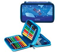 Herlitz Federmäppchen Doppel mit Ausrüstung, Kinder Tasche für Schulutensilien, Funktionelles Utensilien-Set für Schüler, Cosmic Explorer