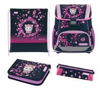 herlitz Schulranzen Set 4-teilig Loop Blossom Dance Schwarz Pink 17 L Ergonomischer Tornister mit geringem Gewicht 1. Klasse Junge Mädchen Kinder