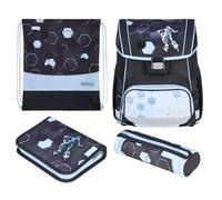 Herlitz Schulranzen Set 4-teilig Loop Cyber Soccer Blau 17 L Ergonomischer Tornister mit geringem Gewicht 1. Klasse Junge Mädchen Kinder, Fußball