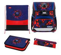 herlitz Schulranzen Set 4-teilig Loop Kick Off Blau Rot 17 L Ergonomischer Tornister mit geringem Gewicht 1. Klasse Junge Mädchen Kinder